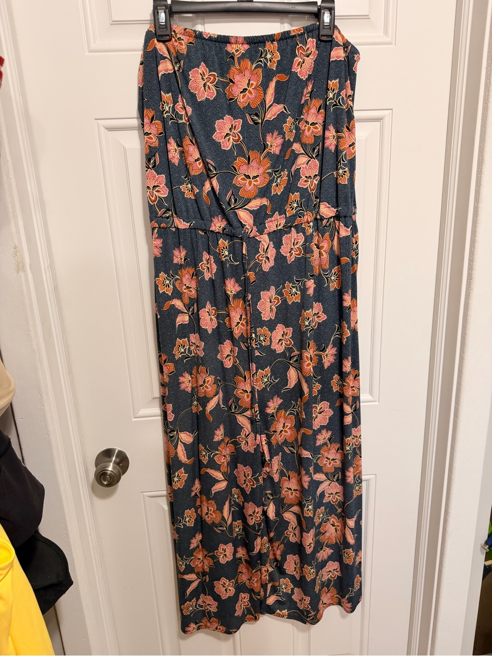 Maurices Dark Blue Floral Jumpsuit with Pink & Orange Flowers